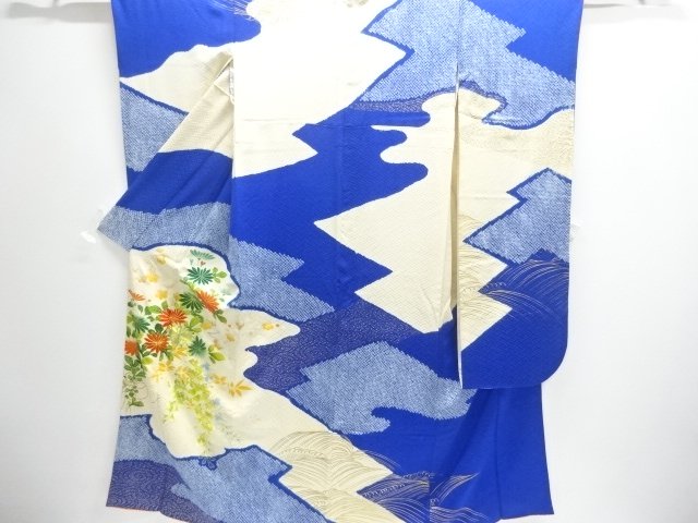JAPANESE KIMONO / ANTIQUE FURISODE / SILK / SHIBORI / EMBROIDERY / FLOWER
